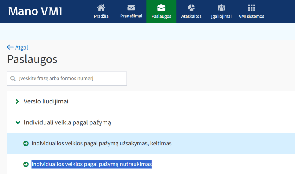 kaip uzdaryti individualia veikla