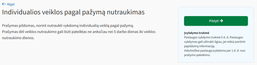 manovmi individualios veiklos nutraukimas