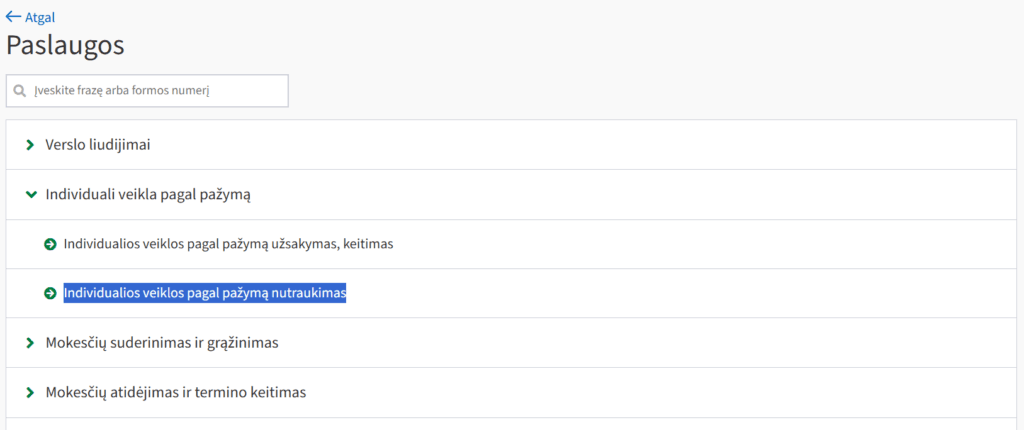 manovmi paslauga kaip nutraukti individualia veikla